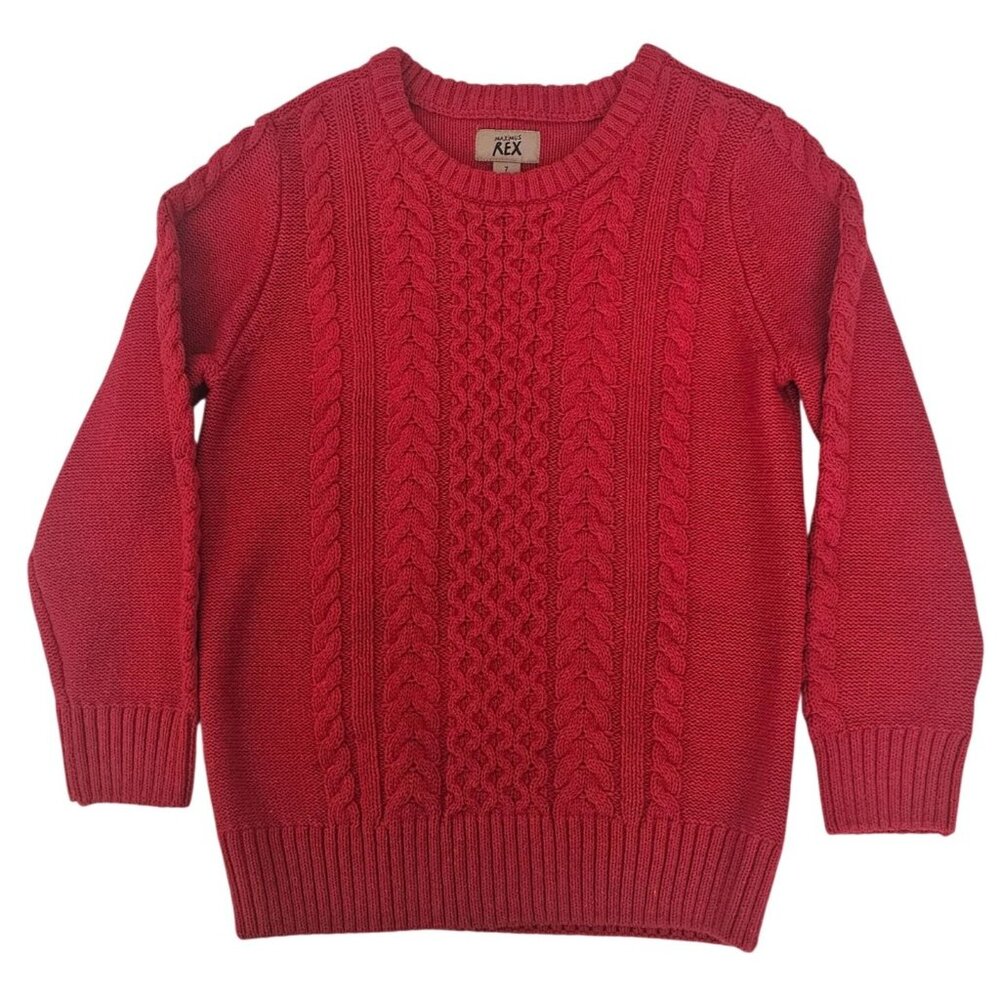 Maximus Rex Kids Red Cable Knit Crew‎ Neck Pullover Sweater Size 7 - Picture 2 of 9